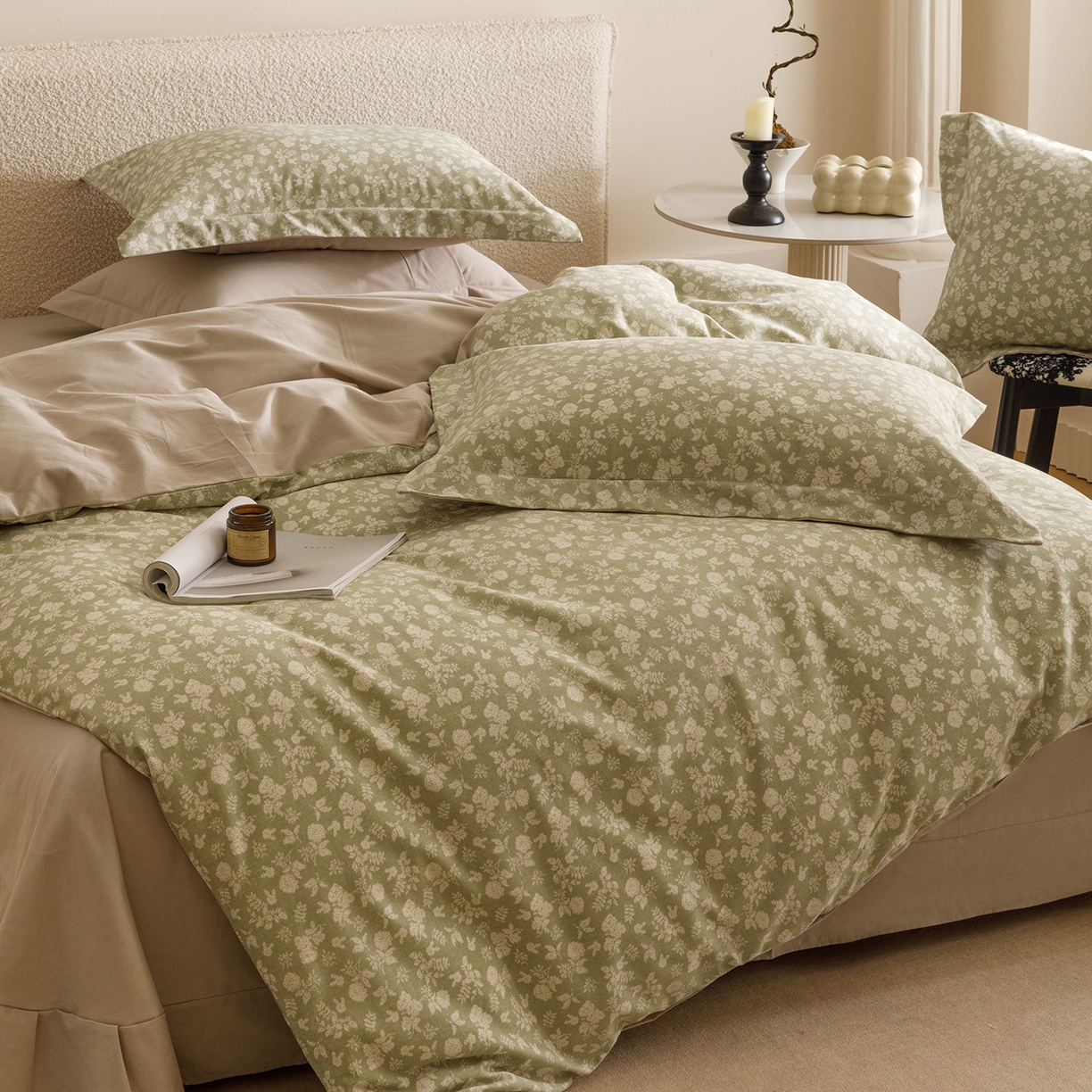 91家纺网 家纺一手货源 找家纺 爱思佳 2025新款加厚全棉纯棉磨毛数码印花四件套 暖阳-绿