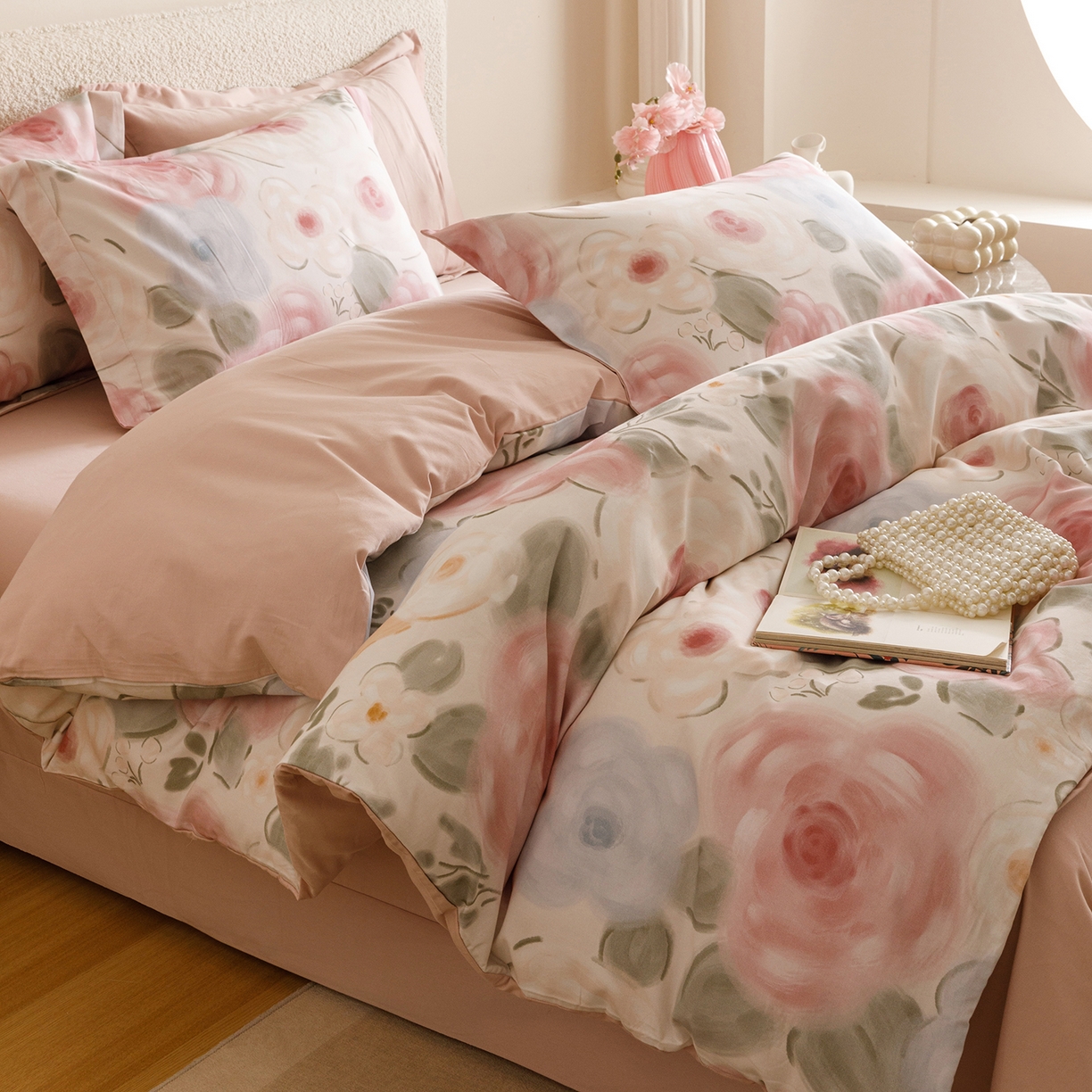 爱思佳 2025新款加厚全棉纯棉磨毛数码印花四件套 桃汐