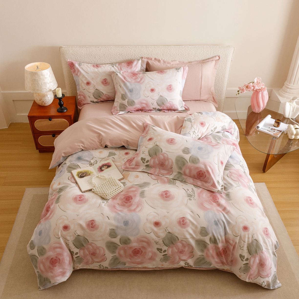 91家纺网 家纺一手货源 找家纺 爱思佳 2025新款加厚全棉纯棉磨毛数码印花四件套 桃汐