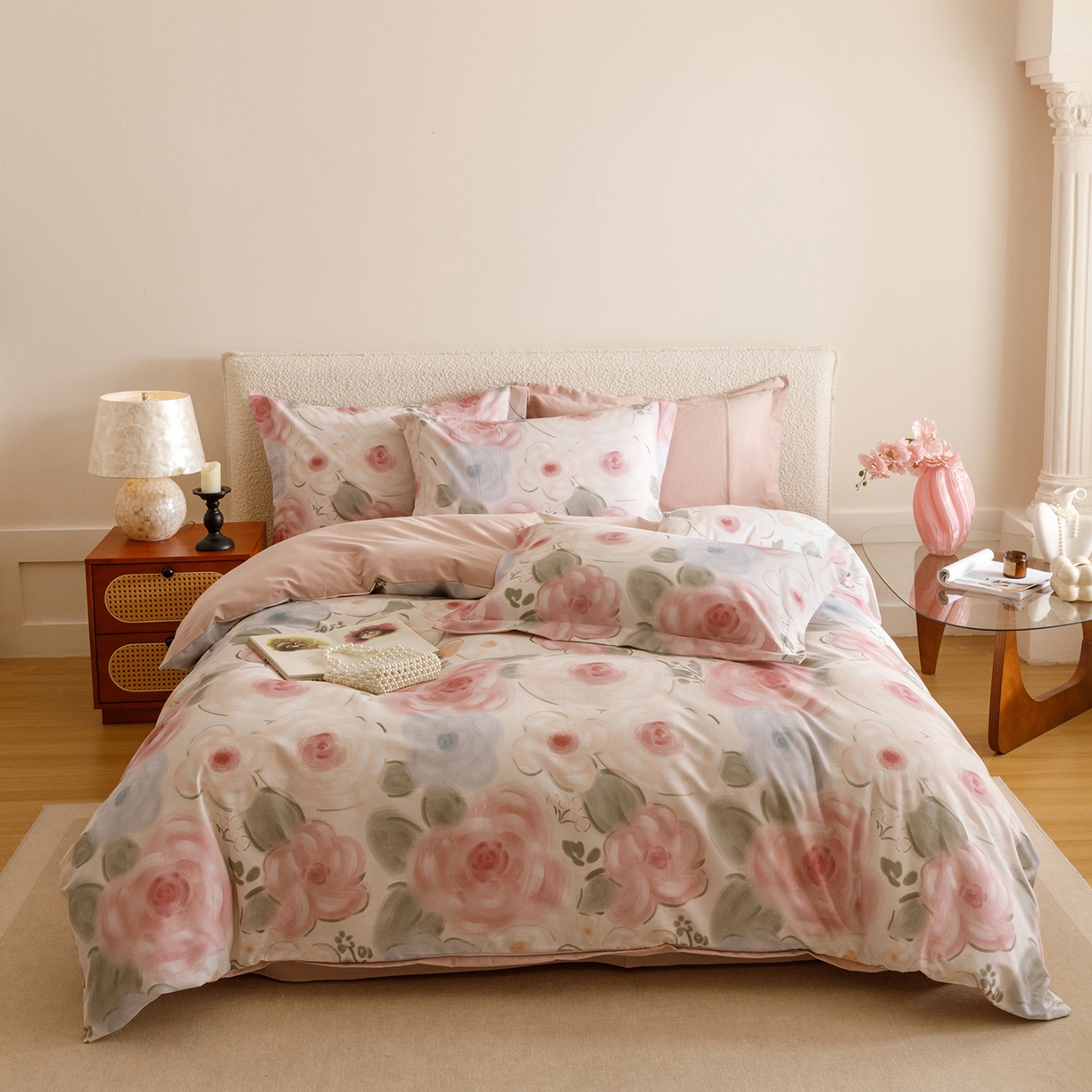 91家纺网 家纺一手货源 找家纺 爱思佳 2025新款加厚全棉纯棉磨毛数码印花四件套 桃汐