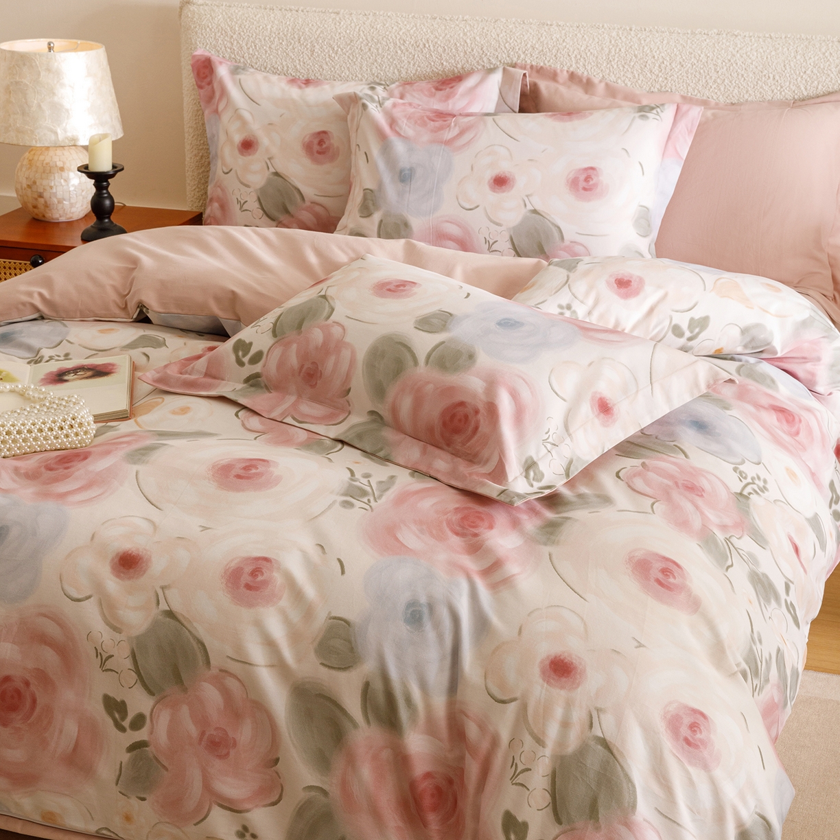 91家纺网 家纺一手货源 找家纺 爱思佳 2025新款加厚全棉纯棉磨毛数码印花四件套 桃汐