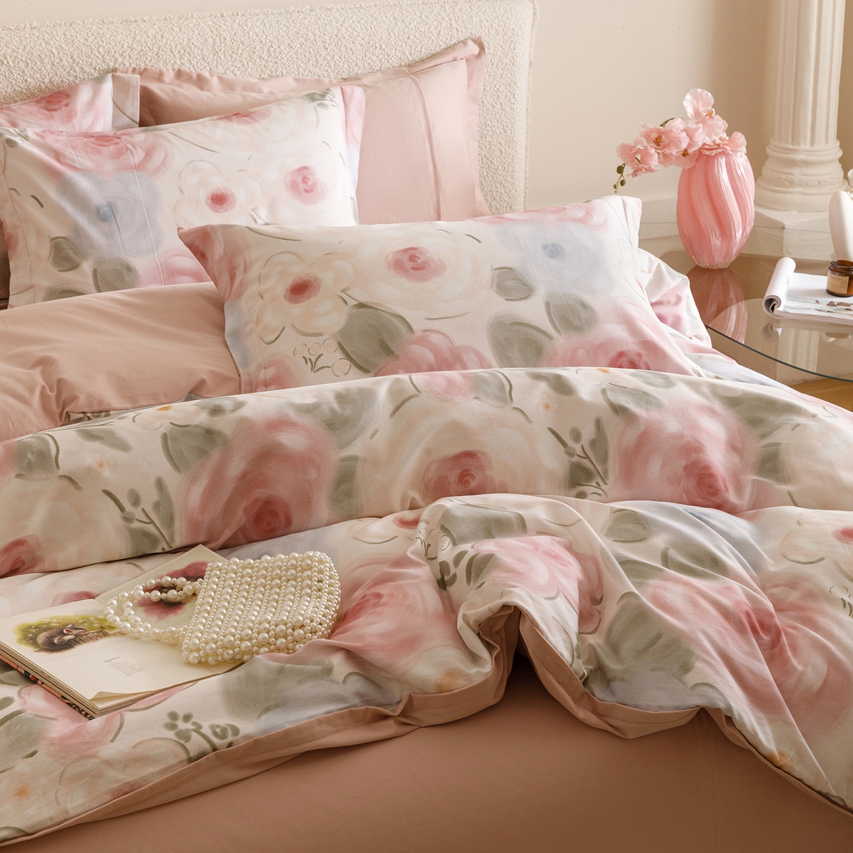 91家纺网 家纺一手货源 找家纺 爱思佳 2025新款加厚全棉纯棉磨毛数码印花四件套 桃汐