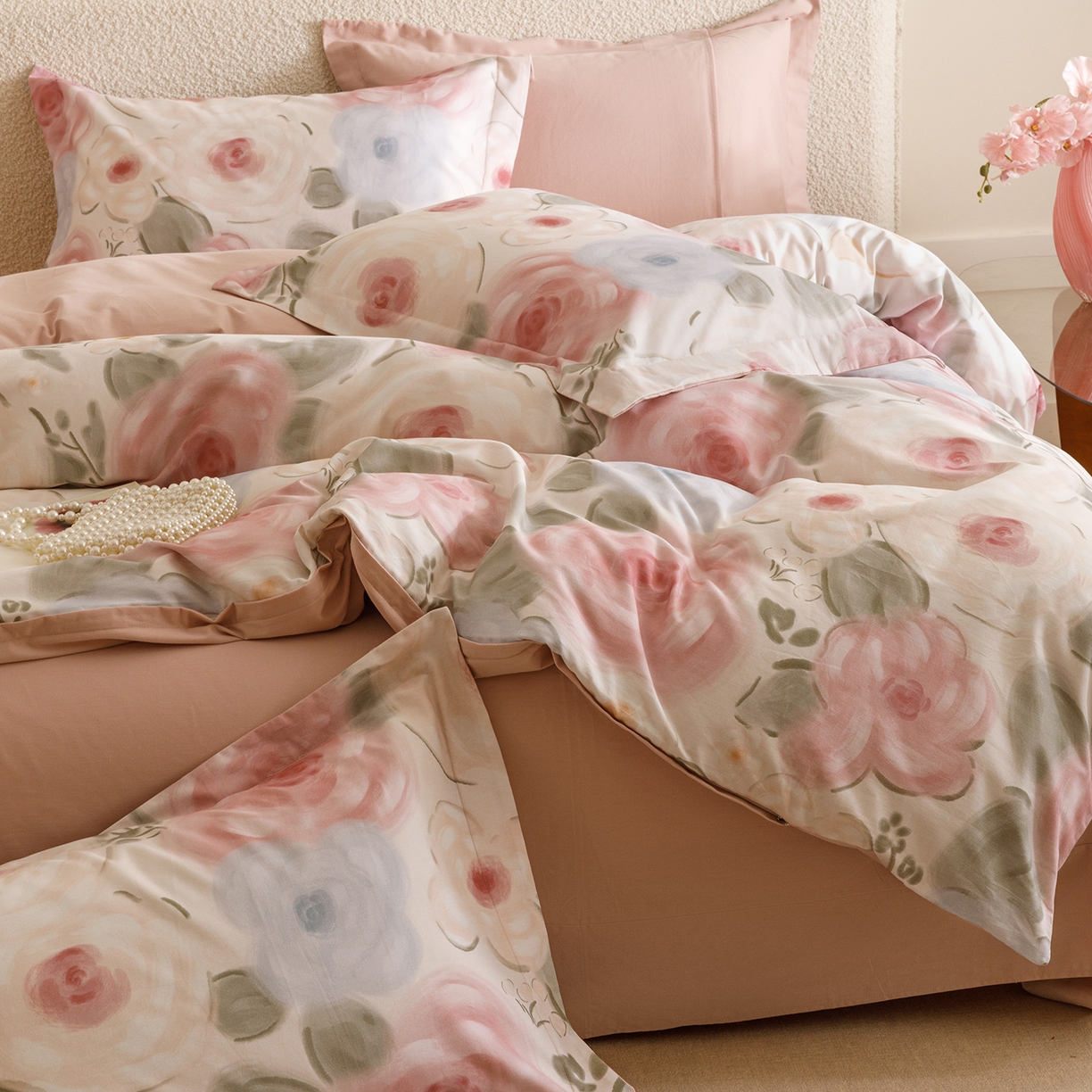 91家纺网 家纺一手货源 找家纺 爱思佳 2025新款加厚全棉纯棉磨毛数码印花四件套 桃汐