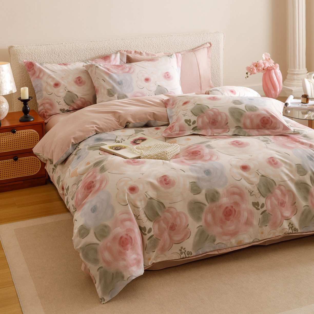 91家纺网 家纺一手货源 找家纺 爱思佳 2025新款加厚全棉纯棉磨毛数码印花四件套 桃汐