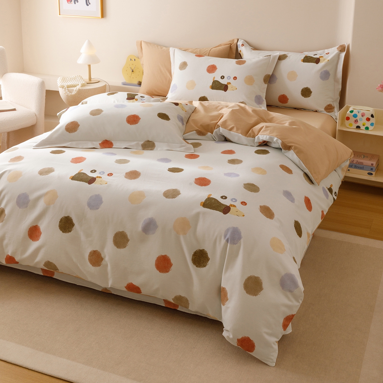 91家纺网 家纺一手货源 找家纺 爱思佳 2025新款加厚全棉纯棉磨毛数码印花四件套 旺仔-桔