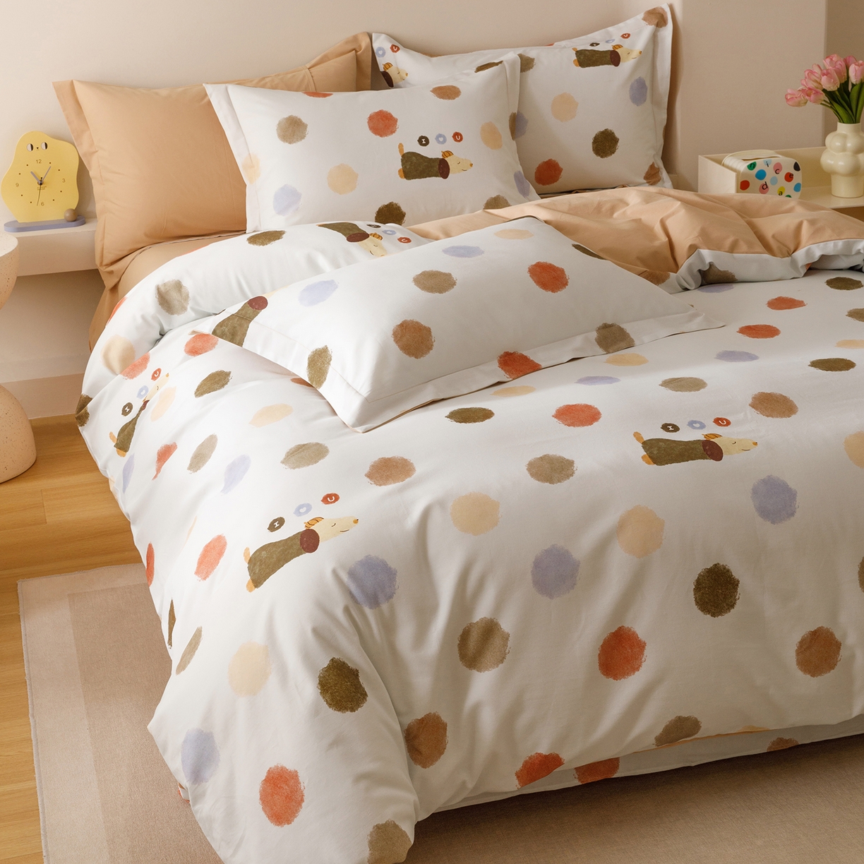 91家纺网 家纺一手货源 找家纺 爱思佳 2025新款加厚全棉纯棉磨毛数码印花四件套 旺仔-桔