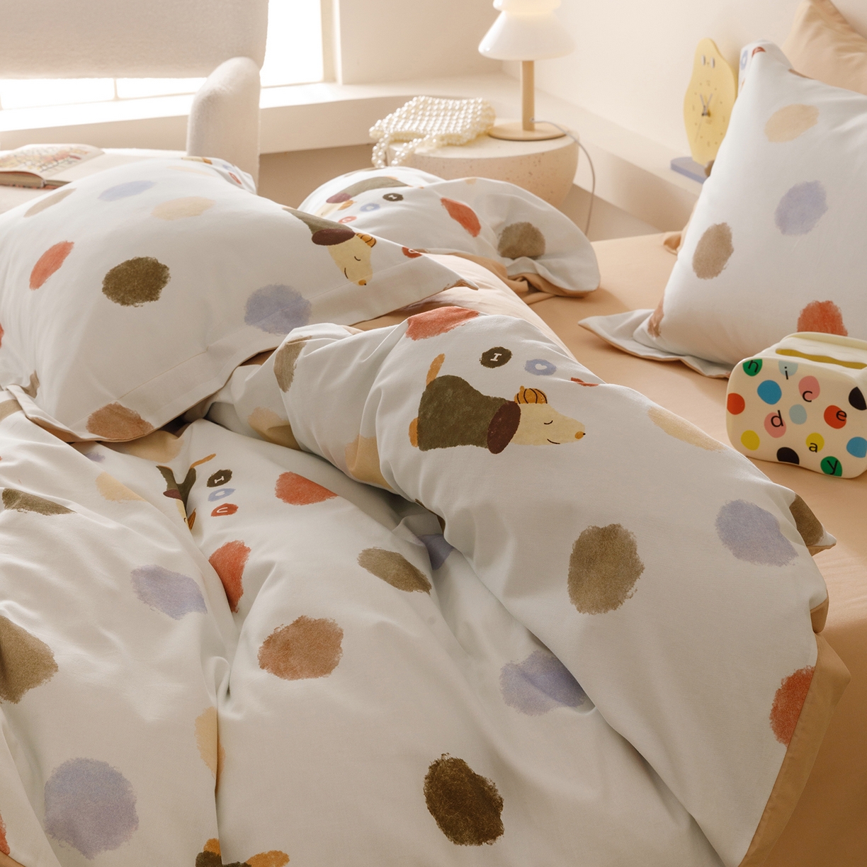 91家纺网 家纺一手货源 找家纺 爱思佳 2025新款加厚全棉纯棉磨毛数码印花四件套 旺仔-桔