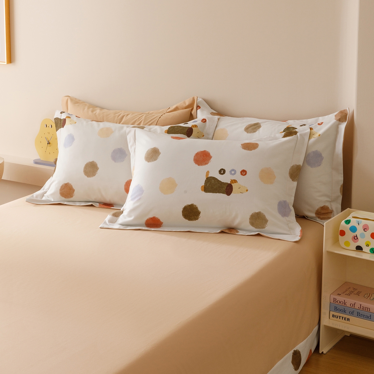 91家纺网 家纺一手货源 找家纺 爱思佳 2025新款加厚全棉纯棉磨毛数码印花四件套 旺仔-桔