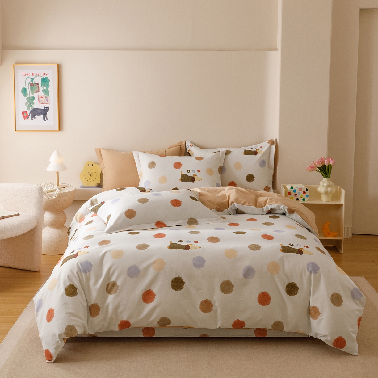 91家纺网 家纺一手货源 找家纺 爱思佳 2025新款加厚全棉纯棉磨毛数码印花四件套 旺仔-桔