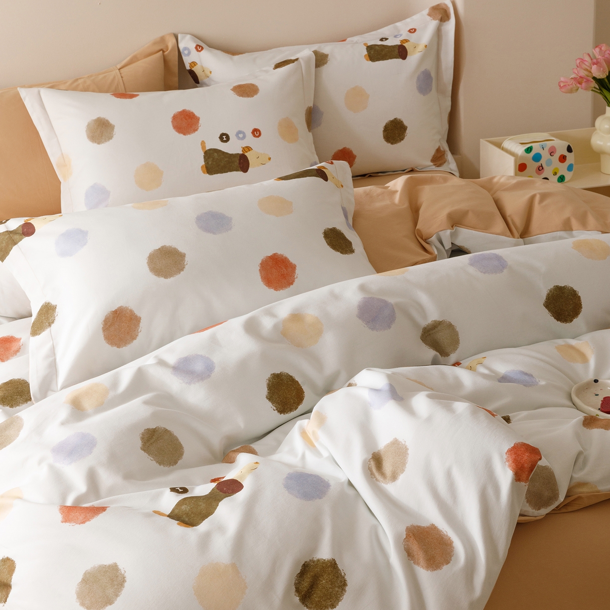 91家纺网 家纺一手货源 找家纺 爱思佳 2025新款加厚全棉纯棉磨毛数码印花四件套 旺仔-桔