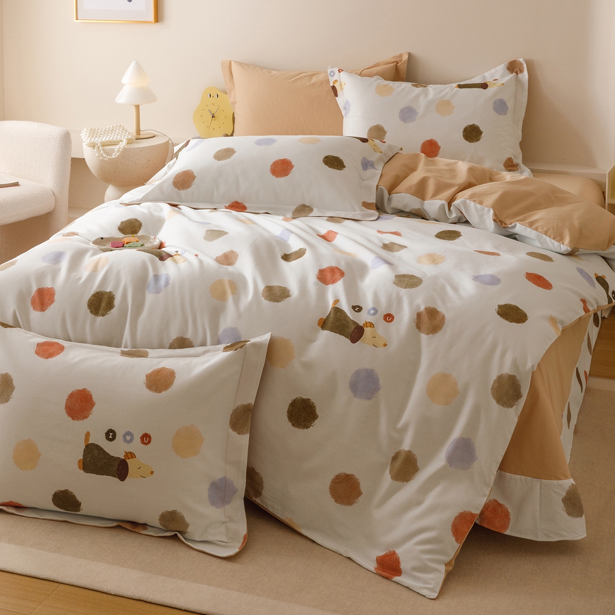 91家纺网 家纺一手货源 找家纺 爱思佳 2025新款加厚全棉纯棉磨毛数码印花四件套 旺仔-桔