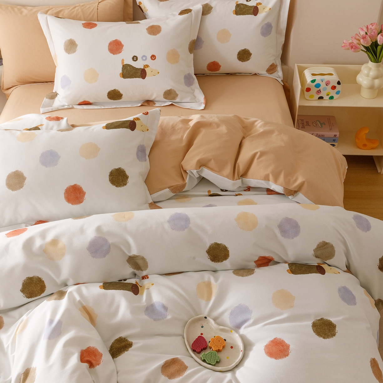 91家纺网 家纺一手货源 找家纺 爱思佳 2025新款加厚全棉纯棉磨毛数码印花四件套 旺仔-桔