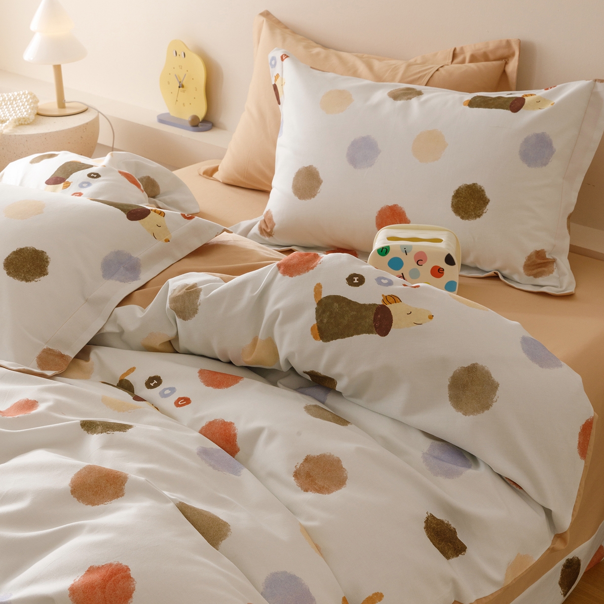 91家纺网 家纺一手货源 找家纺 爱思佳 2025新款加厚全棉纯棉磨毛数码印花四件套 旺仔-桔