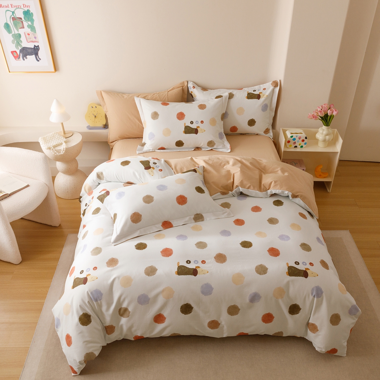 91家纺网 家纺一手货源 找家纺 爱思佳 2025新款加厚全棉纯棉磨毛数码印花四件套 旺仔-桔