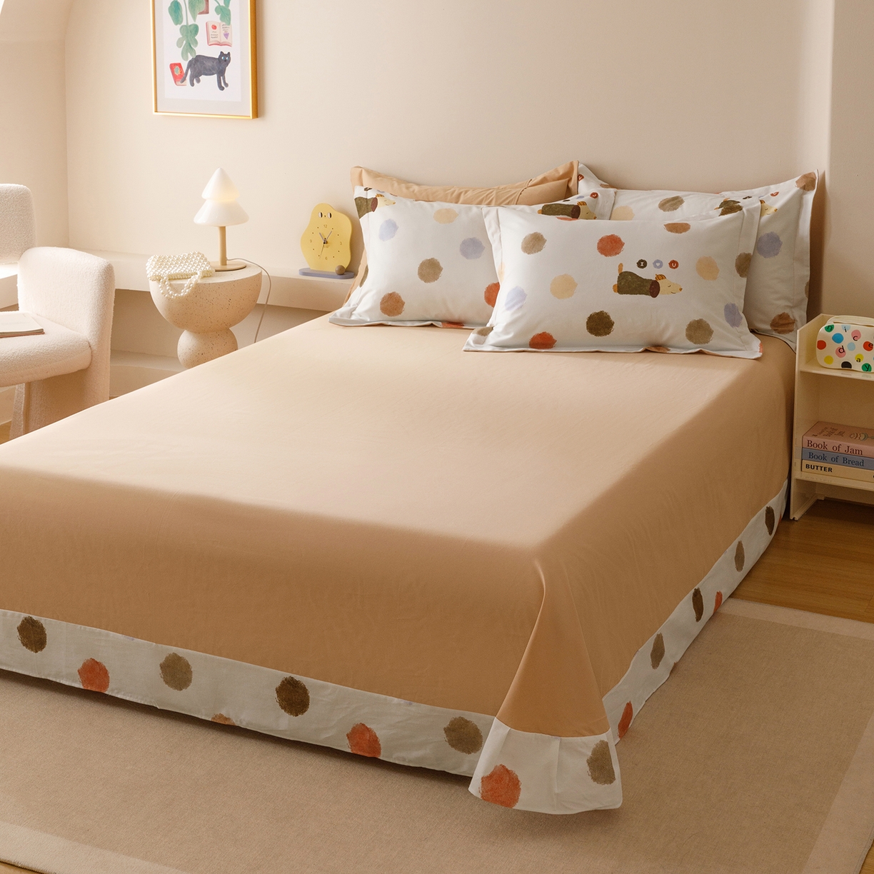 91家纺网 家纺一手货源 找家纺 爱思佳 2025新款加厚全棉纯棉磨毛数码印花四件套 旺仔-桔