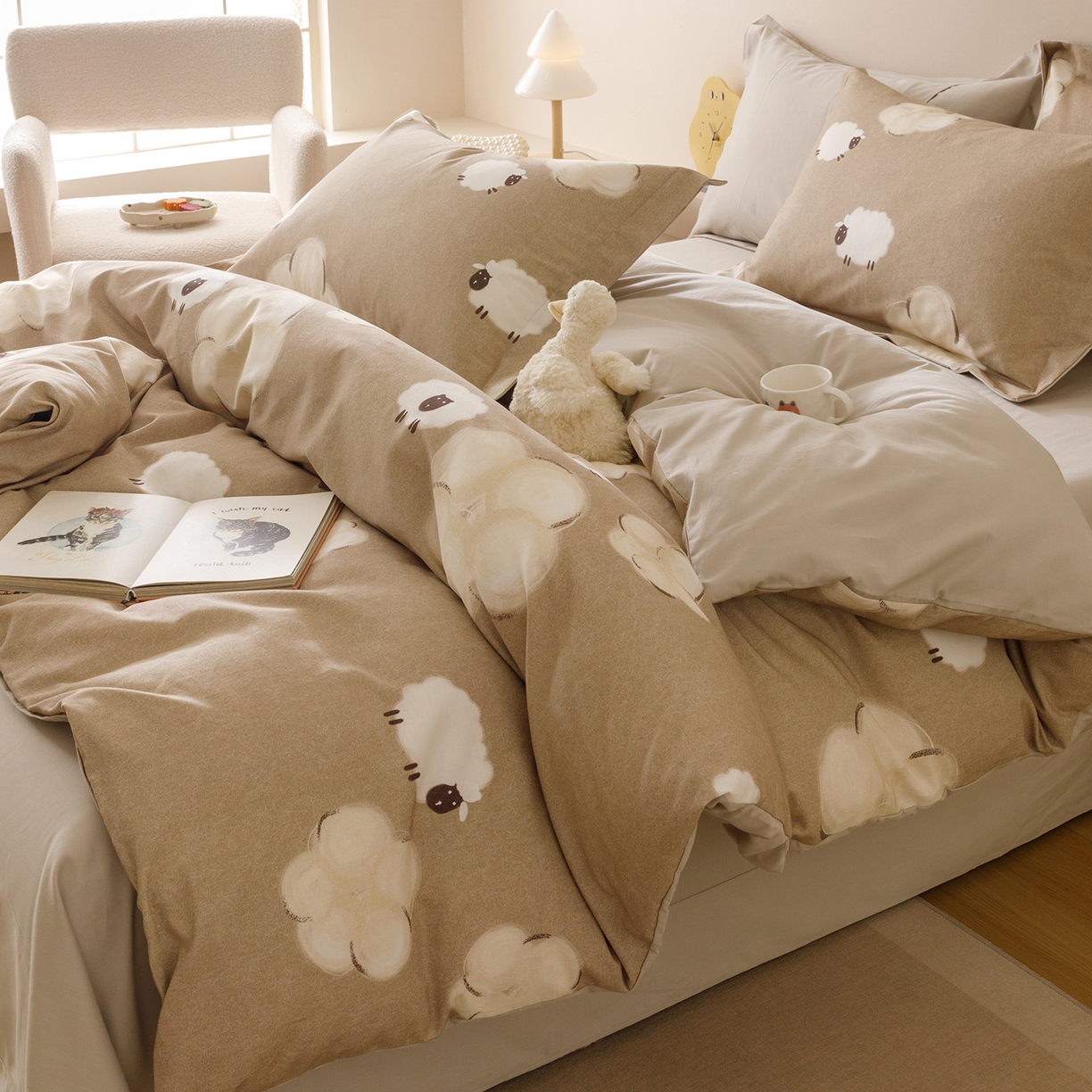 爱思佳 2025新款加厚全棉纯棉磨毛数码印花四件套 小羊肖恩