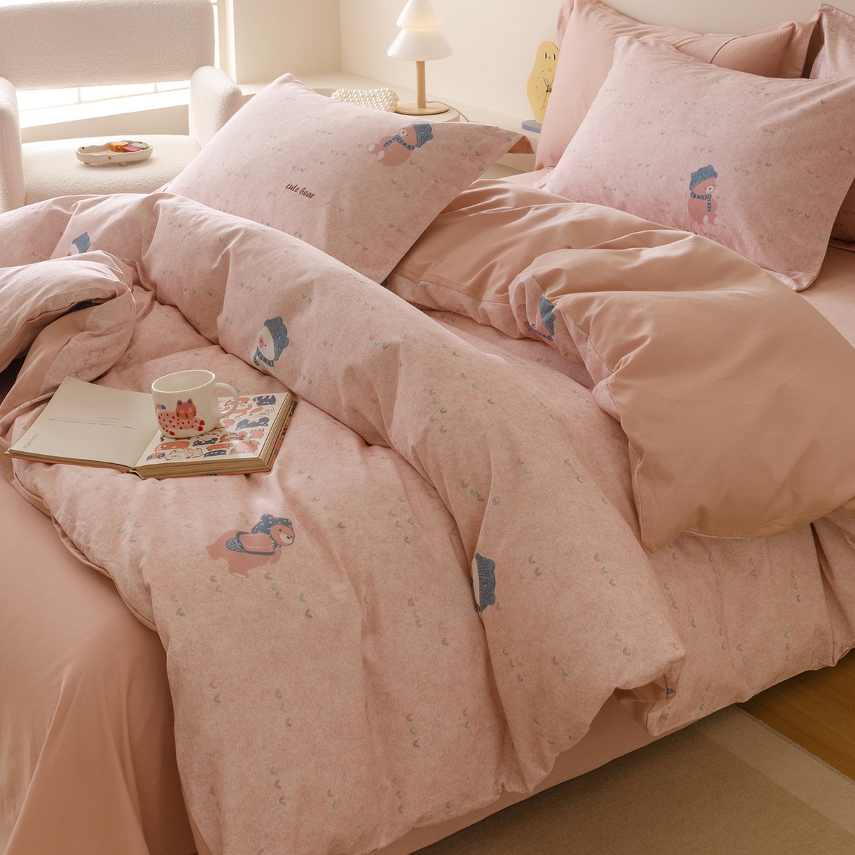 爱思佳 2025新款加厚全棉纯棉磨毛数码印花四件套 幸福熊