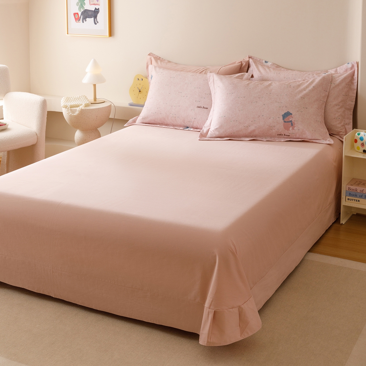 91家纺网 家纺一手货源 找家纺 爱思佳 2025新款加厚全棉纯棉磨毛数码印花四件套 幸福熊