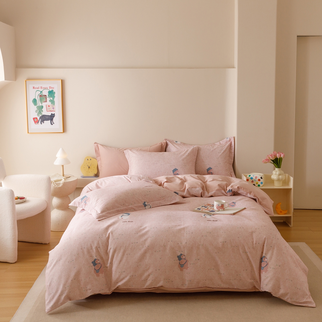 91家纺网 家纺一手货源 找家纺 爱思佳 2025新款加厚全棉纯棉磨毛数码印花四件套 幸福熊