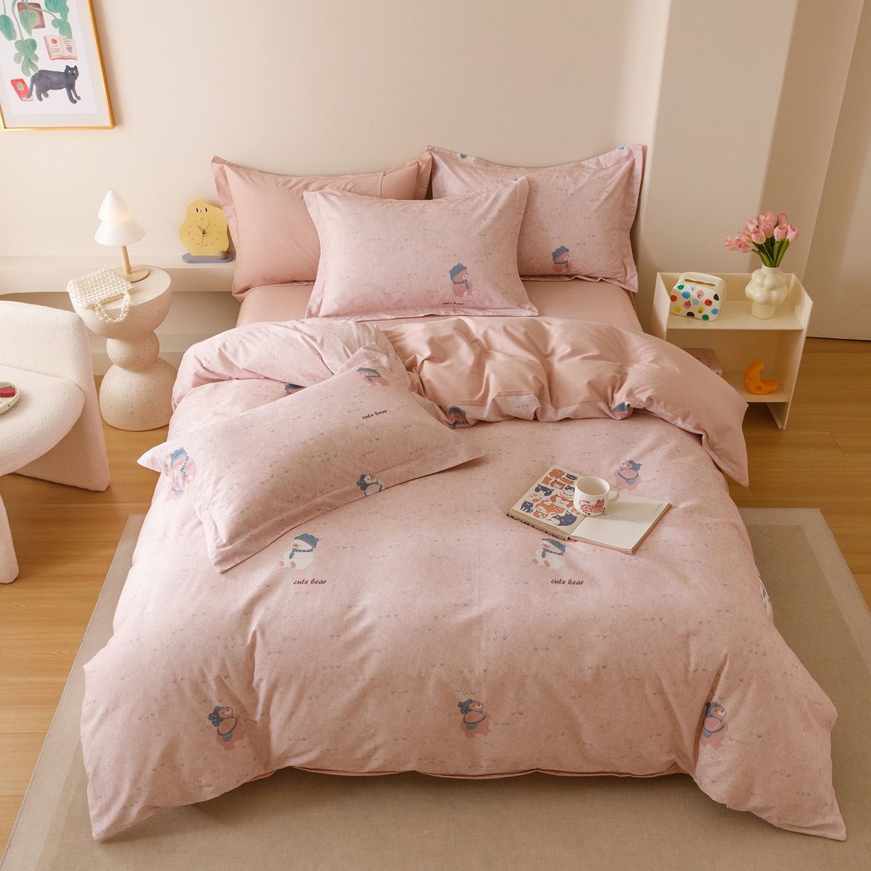 91家纺网 家纺一手货源 找家纺 爱思佳 2025新款加厚全棉纯棉磨毛数码印花四件套 幸福熊