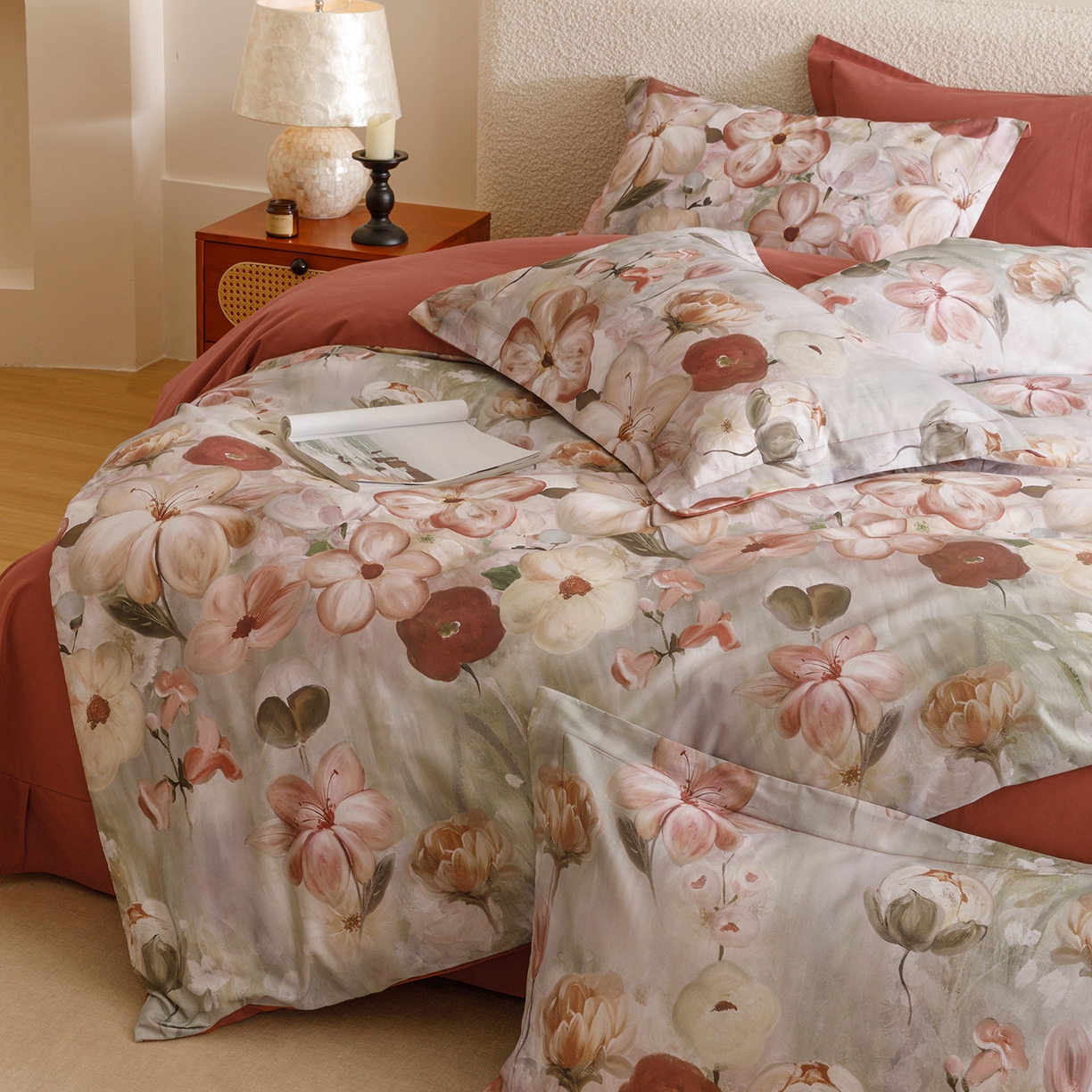 91家纺网 家纺一手货源 找家纺 爱思佳 2025新款加厚全棉纯棉磨毛数码印花四件套 鸢香