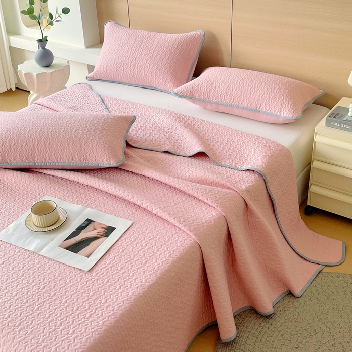 春皖家纺 2025新款全棉多功能单床盖 床盖单件 艾迪-粉