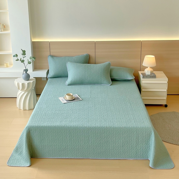 91家纺网 家纺一手货源 找家纺 春皖家纺 2025新款全棉多功能单床盖 床盖单件 艾迪-绿