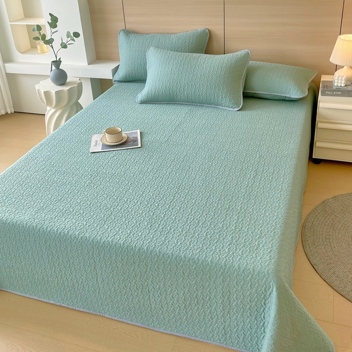 91家纺网 家纺一手货源 找家纺 春皖家纺 2025新款全棉多功能单床盖 床盖单件 艾迪-绿