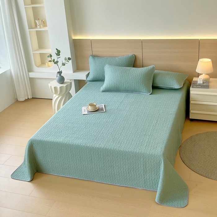 91家纺网 家纺一手货源 找家纺 春皖家纺 2025新款全棉多功能单床盖 床盖单件 艾迪-绿