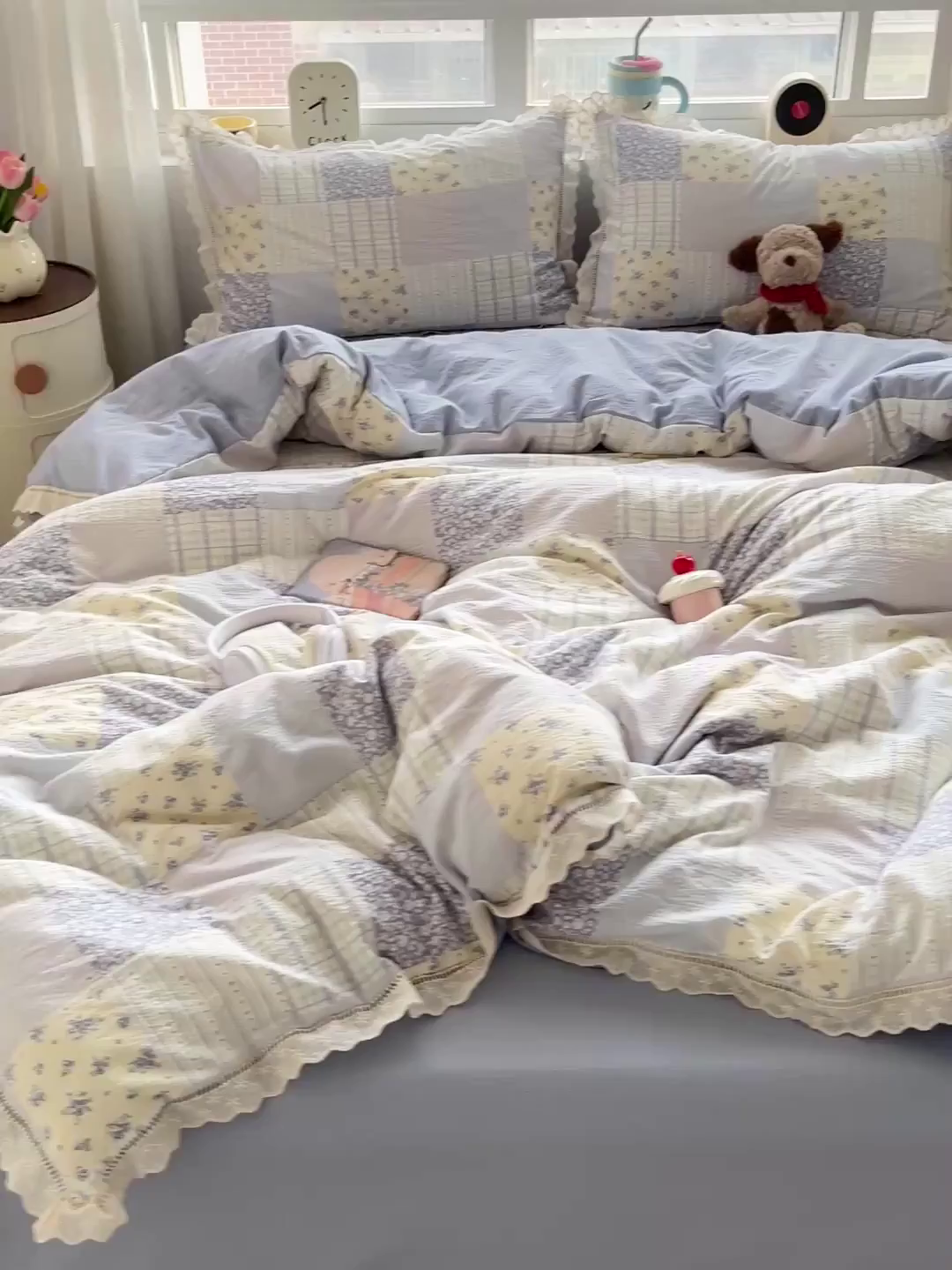 91家纺网 家纺一手货源 找家纺 （总）梦莱斯 2025新款云感木棉皱皱双层纱全棉花边四件套