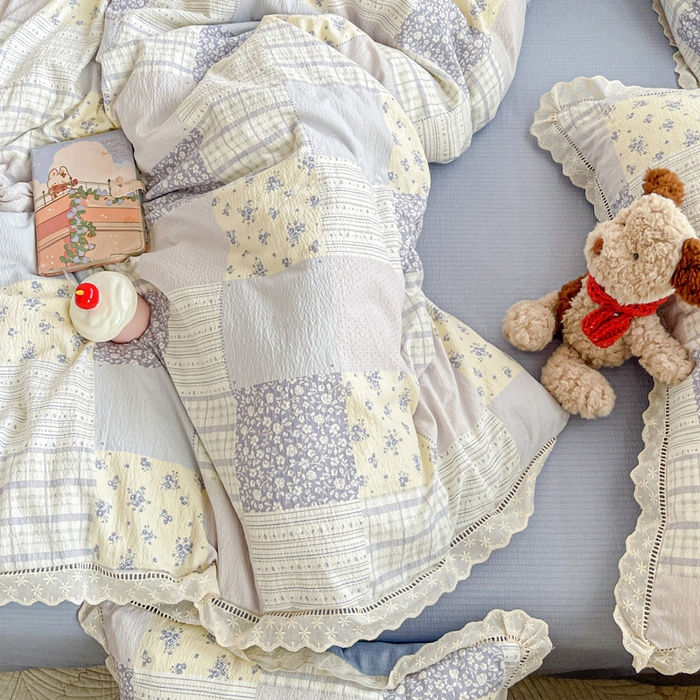 91家纺网 家纺一手货源 找家纺 （总）梦莱斯 2025新款云感木棉皱皱双层纱全棉花边四件套