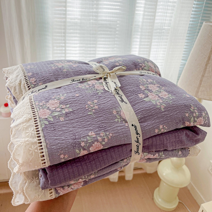 91家纺网 家纺一手货源 找家纺 （总）梦莱斯 2025新款云感木棉皱皱双层纱全棉花边四件套