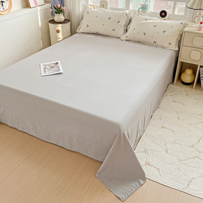 91家纺网 家纺一手货源 找家纺 梦莱斯 2025新款云感木棉皱皱双层纱全棉花边四件套 蝴蝶梦