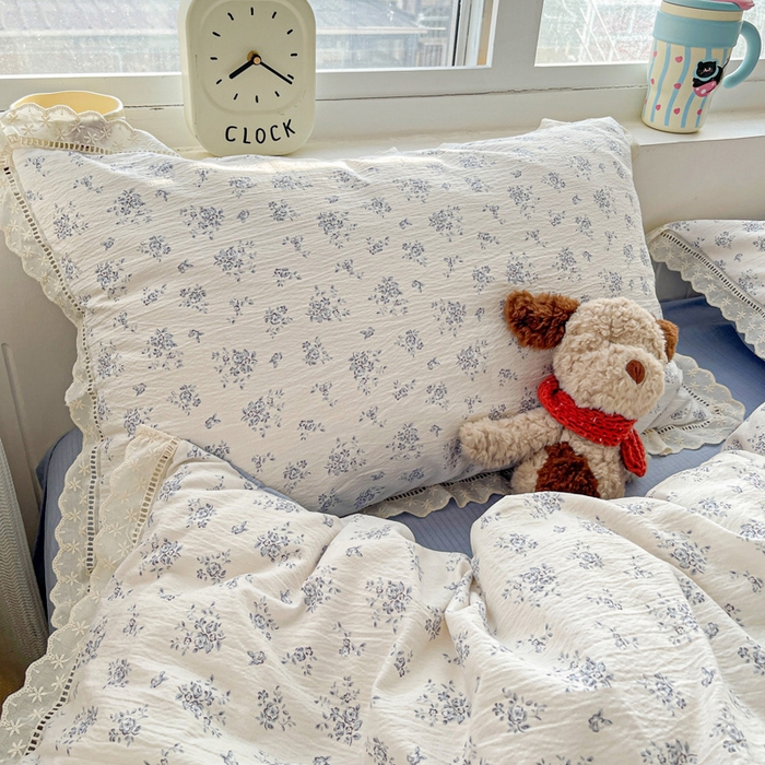 91家纺网 家纺一手货源 找家纺 梦莱斯 2025新款云感木棉皱皱双层纱全棉花边四件套 兰黛