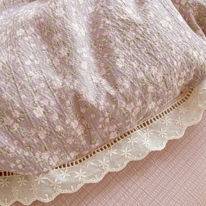 91家纺网 家纺一手货源 找家纺 梦莱斯 2025新款云感木棉皱皱双层纱全棉花边四件套 山野栀子