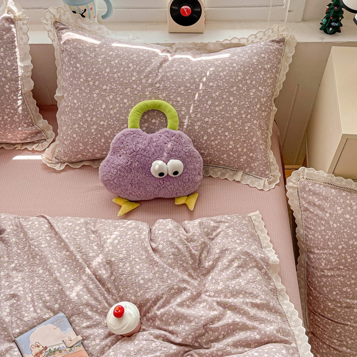 91家纺网 家纺一手货源 找家纺 梦莱斯 2025新款云感木棉皱皱双层纱全棉花边四件套 山野栀子