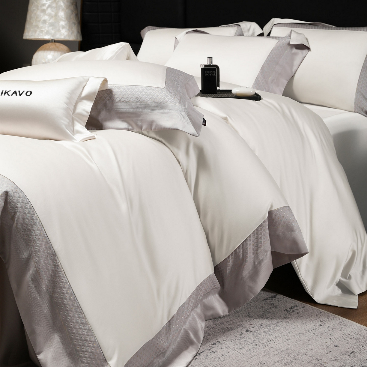 91家纺网 家纺一手货源 找家纺 （总）2025新款轻奢风A类贡缎长绒棉四件套全棉纯棉重工刺绣拼接被套纯色床单床笠高端床上用品