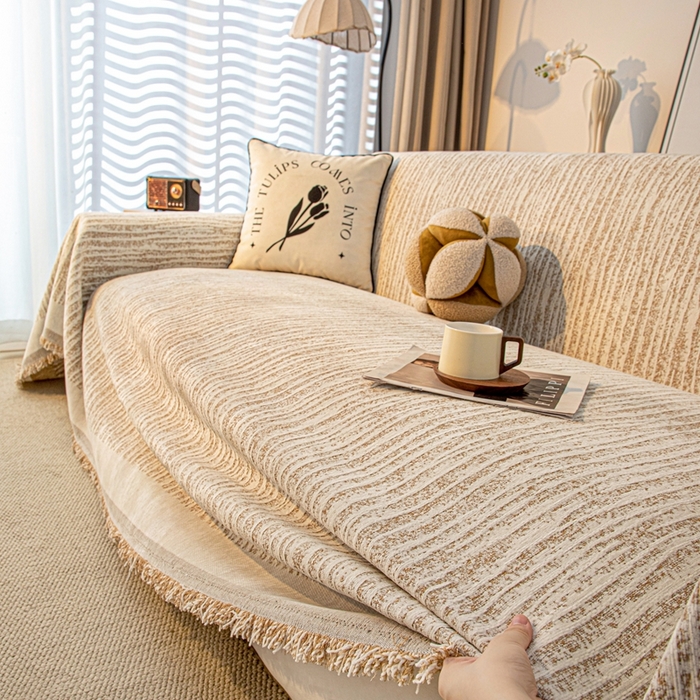 91家纺网 家纺一手货源 找家纺 沐沐家纺 2026新款宛柔沙发巾 驼色