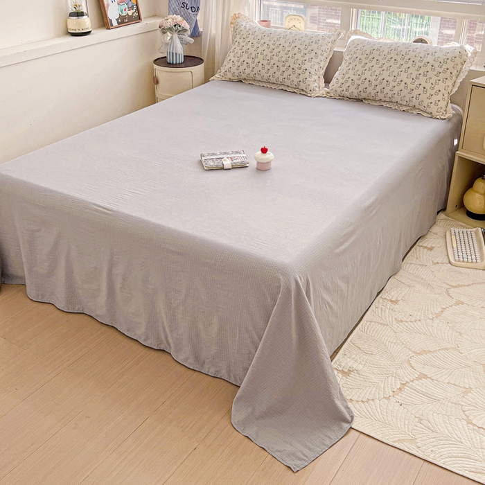 91家纺网 家纺一手货源 找家纺 梦莱斯 2025新款云感木棉皱皱双层纱全棉花边四件套 小黑兔