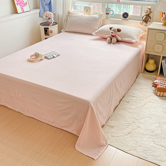 91家纺网 家纺一手货源 找家纺 梦莱斯 2025新款云感木棉皱皱双层纱全棉花边四件套 初恋