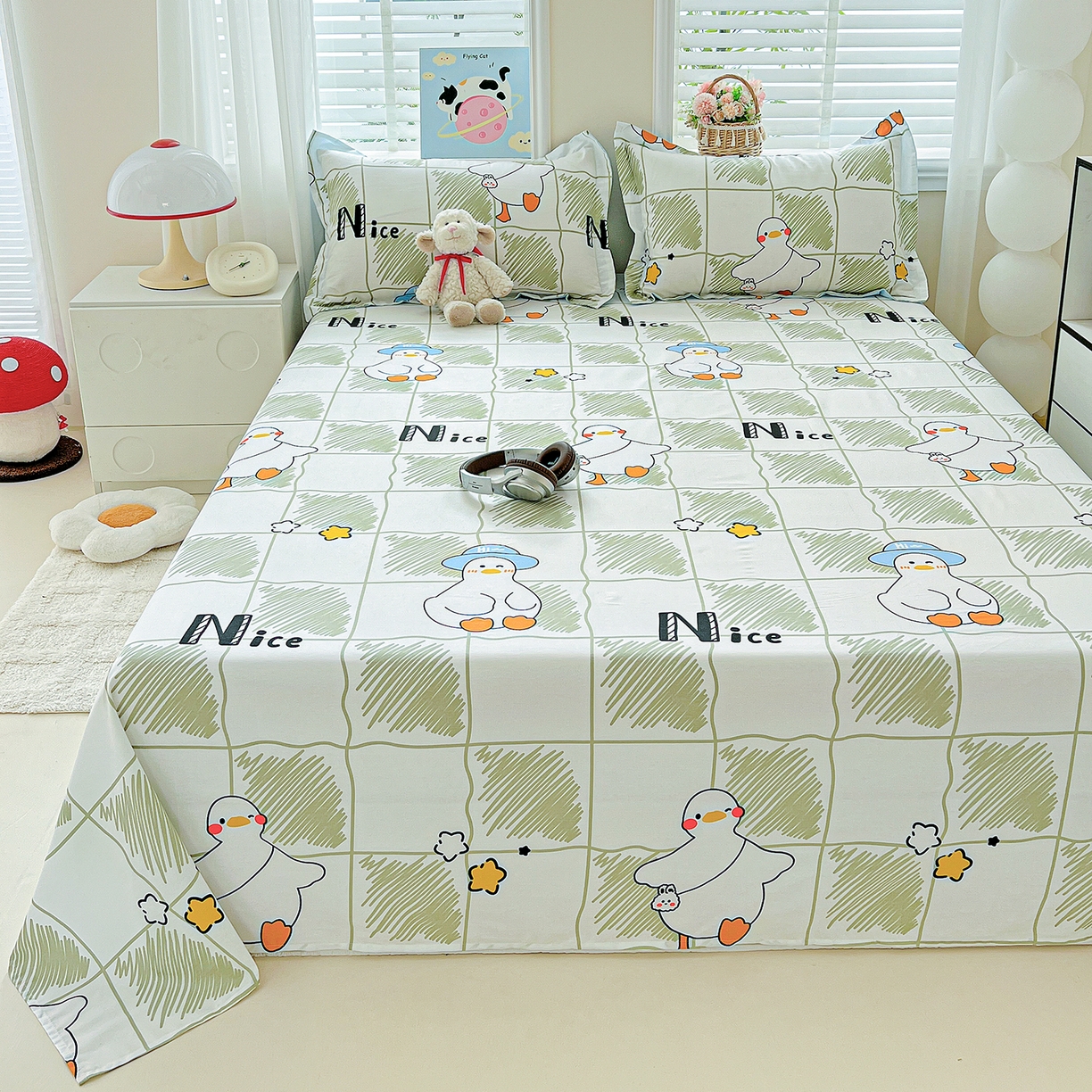 91家纺网 家纺一手货源 找家纺 恩泽家纺 2025新款加厚全棉纯棉印花系列床单单件-单床单 可爱鸭