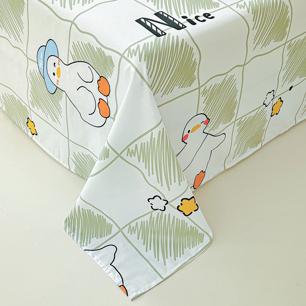 91家纺网 家纺一手货源 找家纺 恩泽家纺 2025新款加厚全棉纯棉印花系列床单单件-单床单 可爱鸭