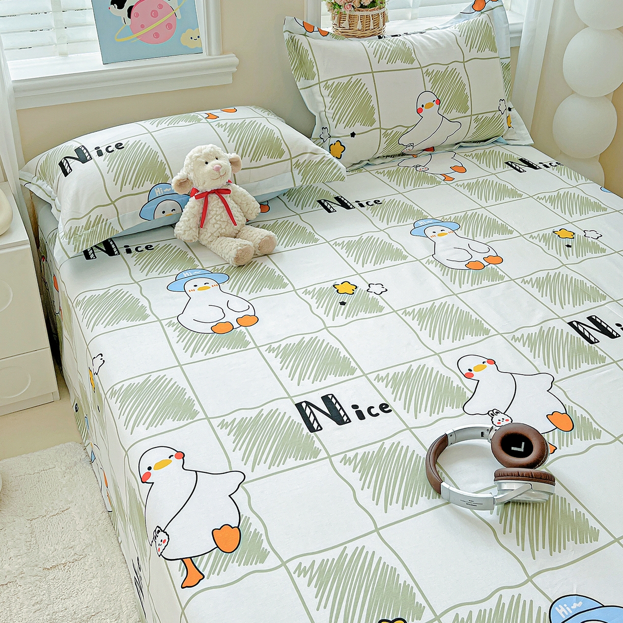 91家纺网 家纺一手货源 找家纺 恩泽家纺 2025新款加厚全棉纯棉印花系列床单单件-单床单 可爱鸭