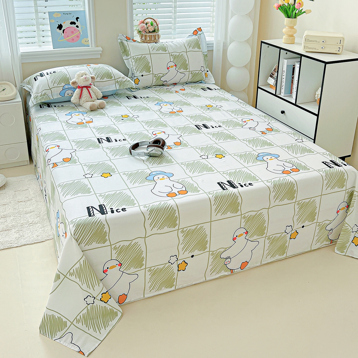 91家纺网 家纺一手货源 找家纺 恩泽家纺 2025新款加厚全棉纯棉印花系列床单单件-单床单 可爱鸭