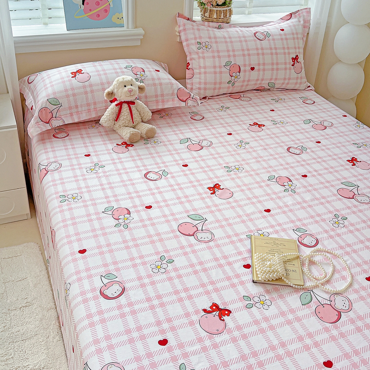 91家纺网 家纺一手货源 找家纺 恩泽家纺 2025新款加厚全棉纯棉印花系列床单单件-单床单 荔枝小熊