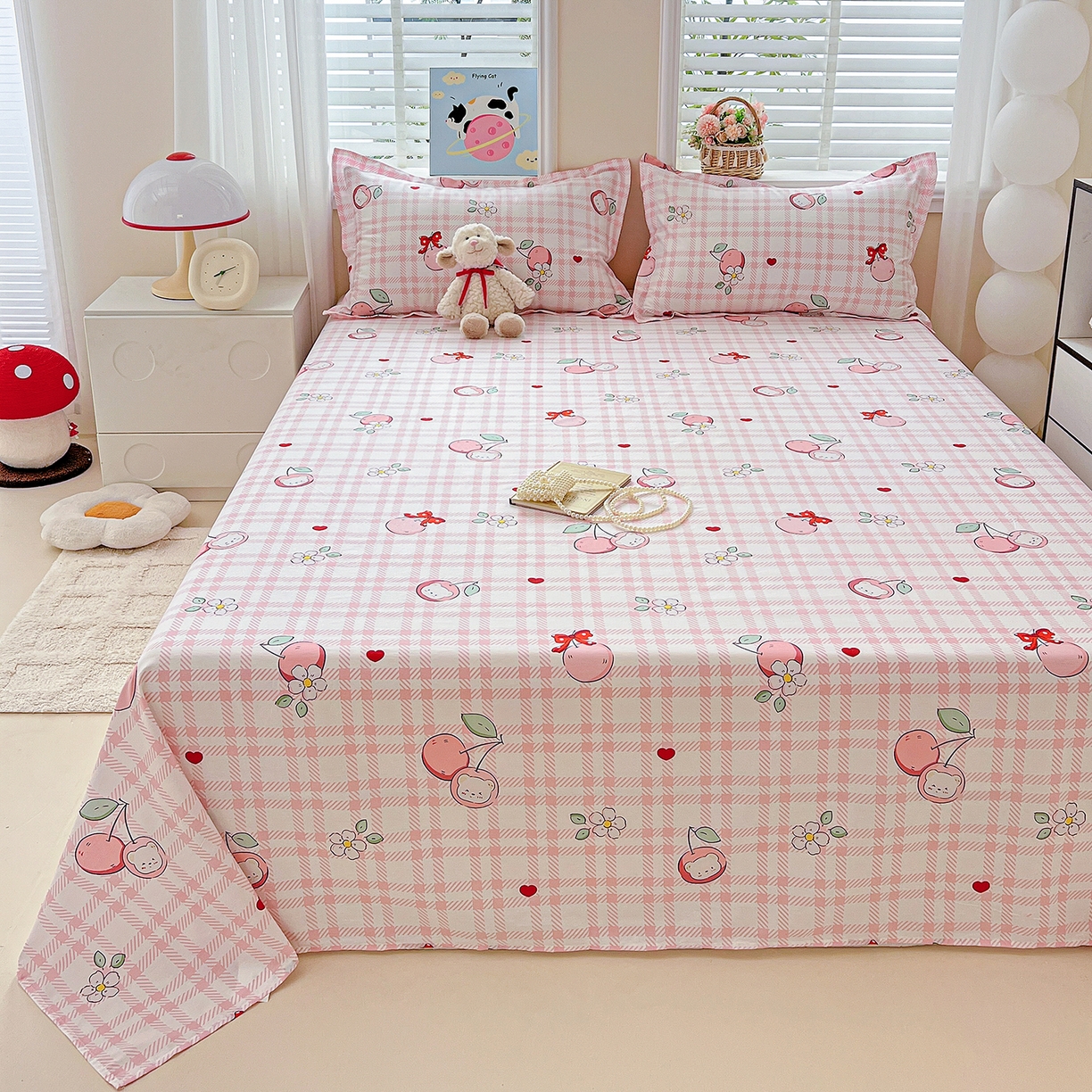 91家纺网 家纺一手货源 找家纺 恩泽家纺 2025新款加厚全棉纯棉印花系列床单单件-单床单 荔枝小熊