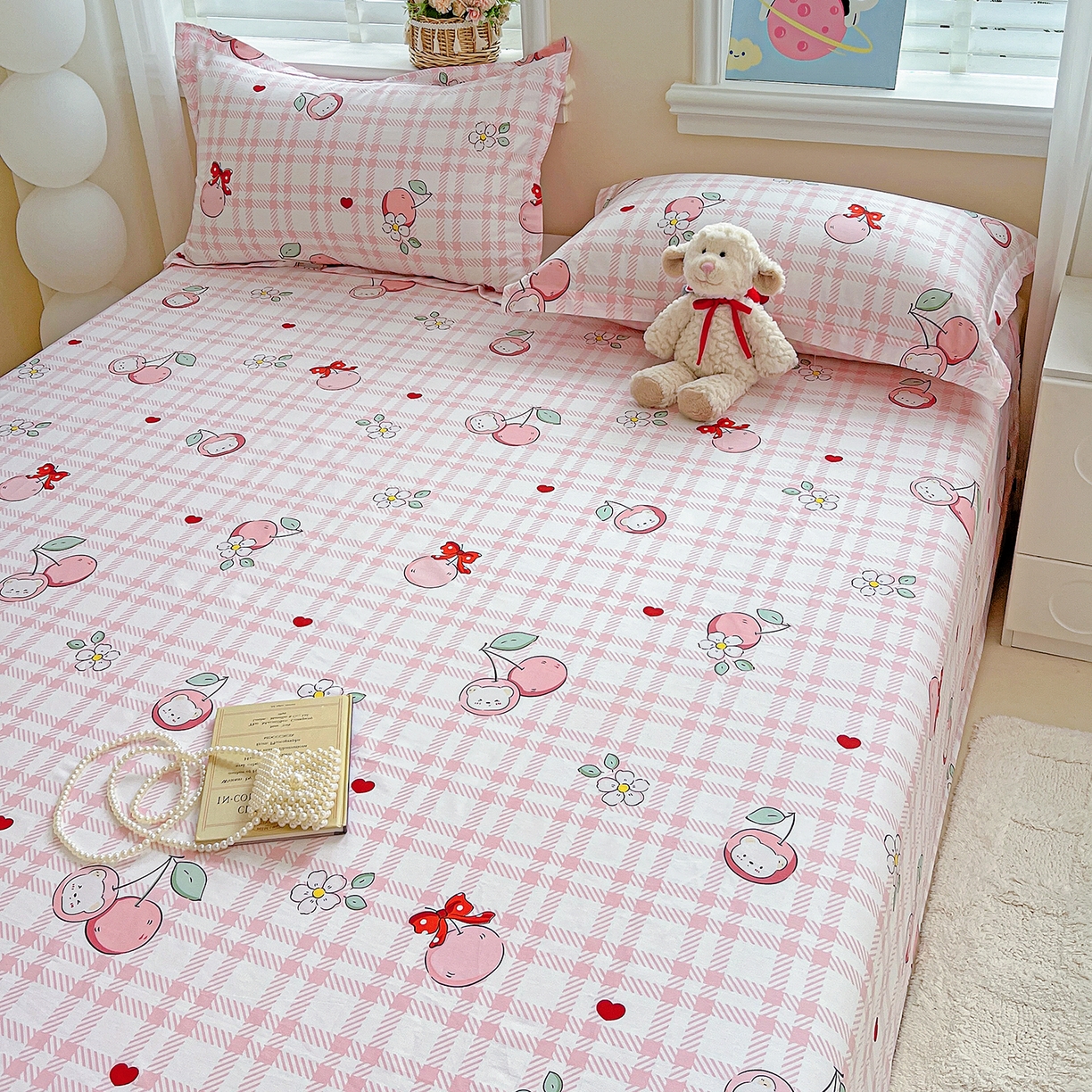 91家纺网 家纺一手货源 找家纺 恩泽家纺 2025新款加厚全棉纯棉印花系列床单单件-单床单 荔枝小熊