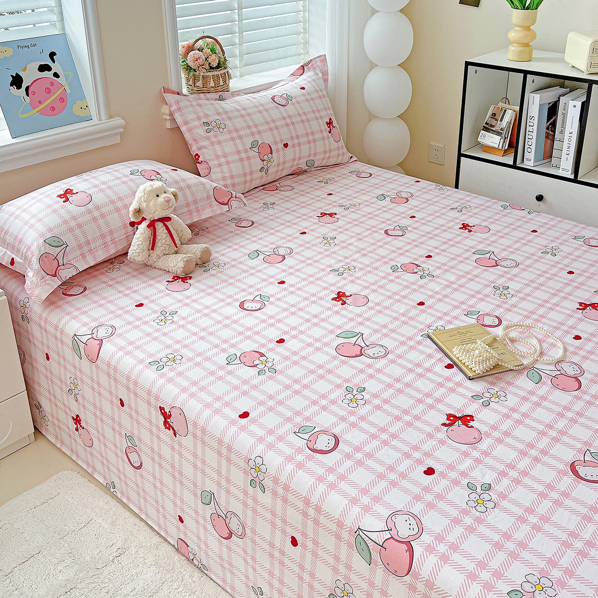 91家纺网 家纺一手货源 找家纺 恩泽家纺 2025新款加厚全棉纯棉印花系列床单单件-单床单 荔枝小熊