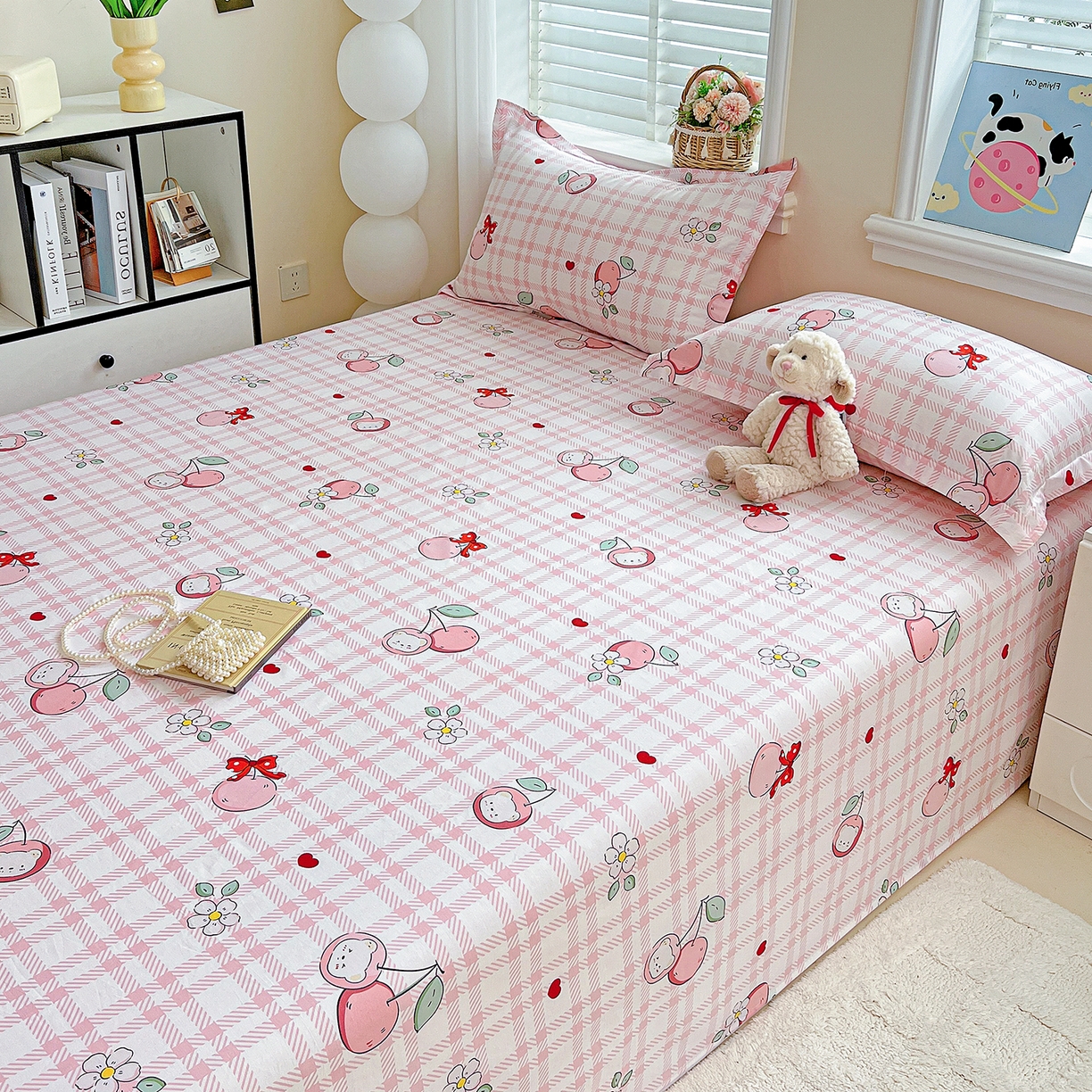 91家纺网 家纺一手货源 找家纺 恩泽家纺 2025新款加厚全棉纯棉印花系列床单单件-单床单 荔枝小熊