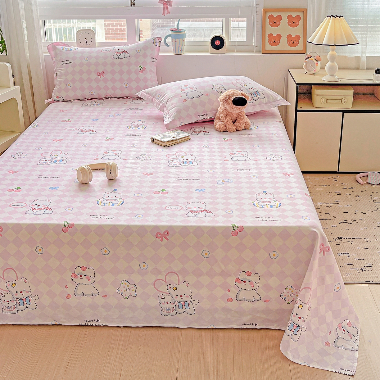 91家纺网 家纺一手货源 找家纺 恩泽家纺 2025新款加厚全棉纯棉印花系列床单单件-单床单 萌宠世界